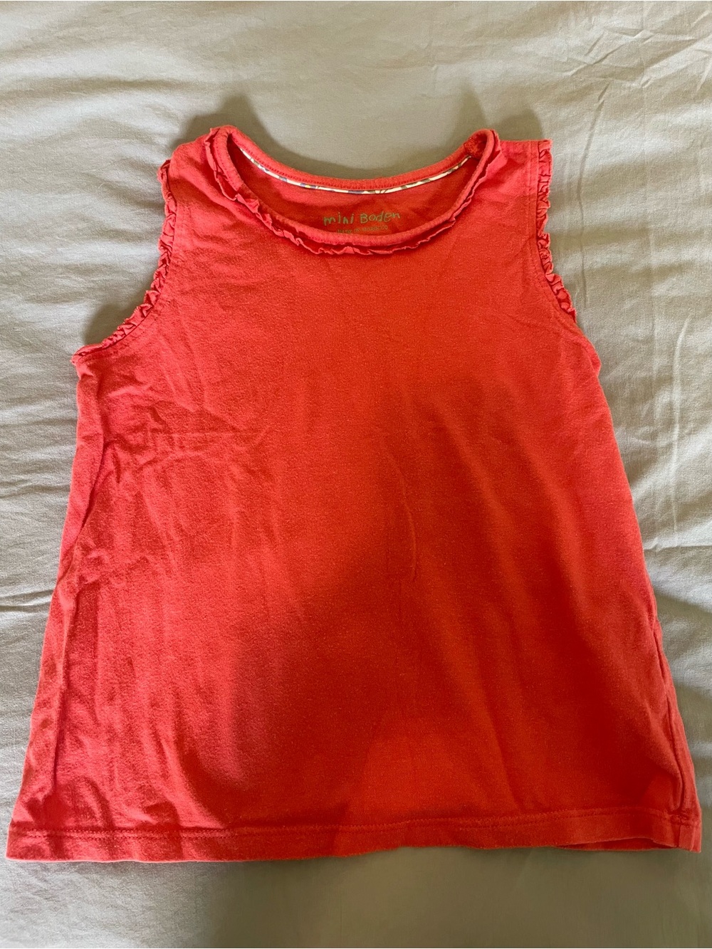 Mini Boden Coral Ruffle Neckline Tee